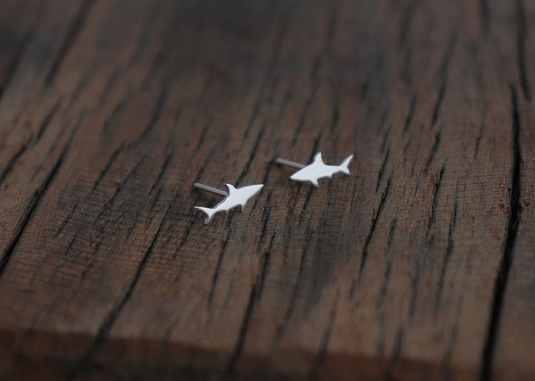 Shark Design Sterling Silver Stud Earrings