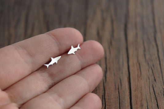 Shark Design Sterling Silver Stud Earrings