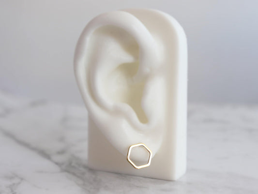 Brass Hexagon Stud Earrings - Sweet November Jewelry