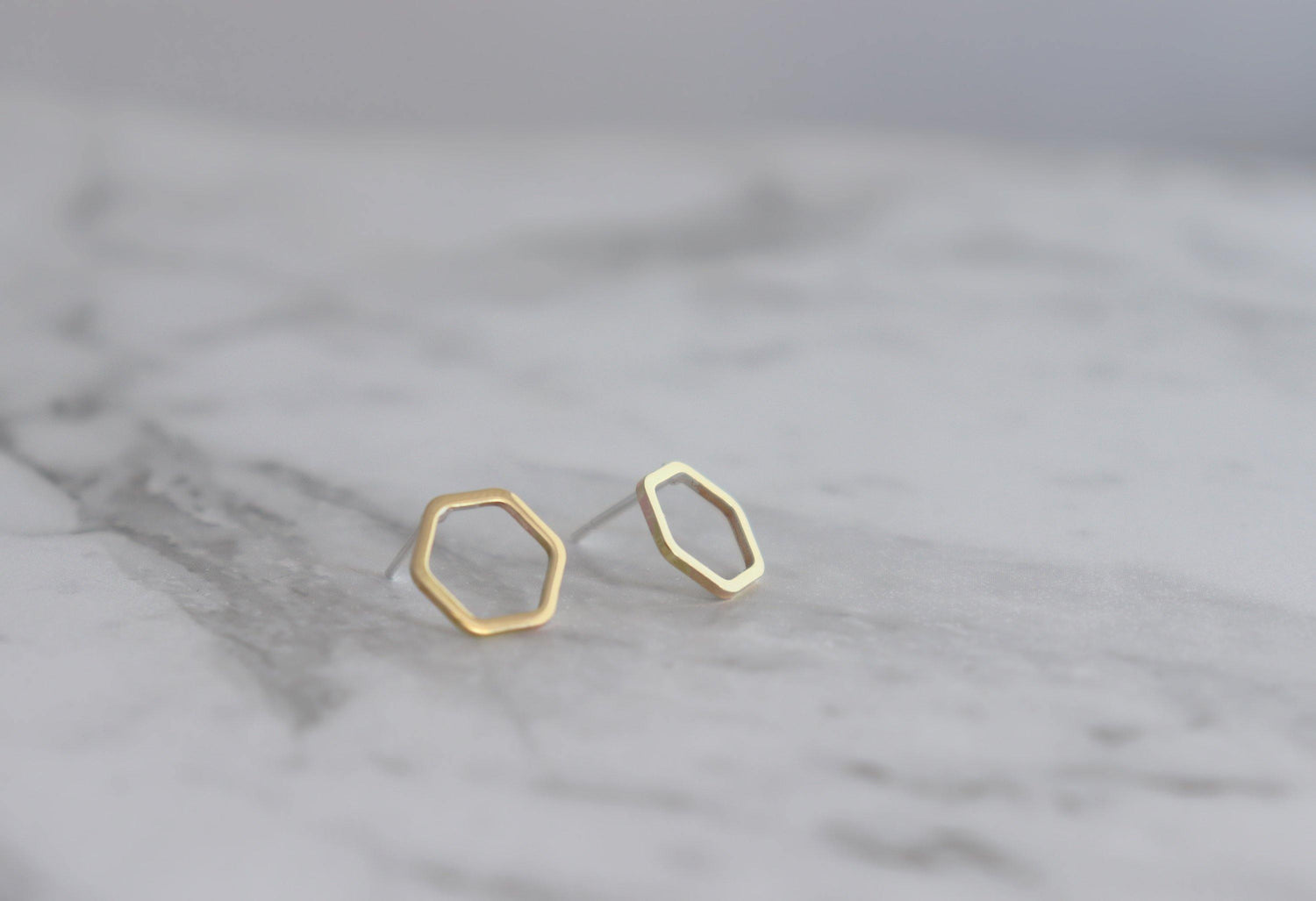 Brass Hexagon Stud Earrings - Sweet November Jewelry