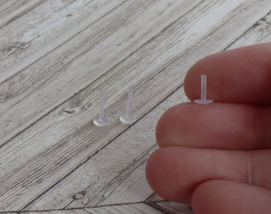 Add On- Extra Tragus Backs, 16 Gauge Bioflex Style Push Fit Tragus/Labret/Monroe/Helix Plastic Fittings, 6 mm 8 mm 10 mm 16 G Clear - Sweet November Jewelry