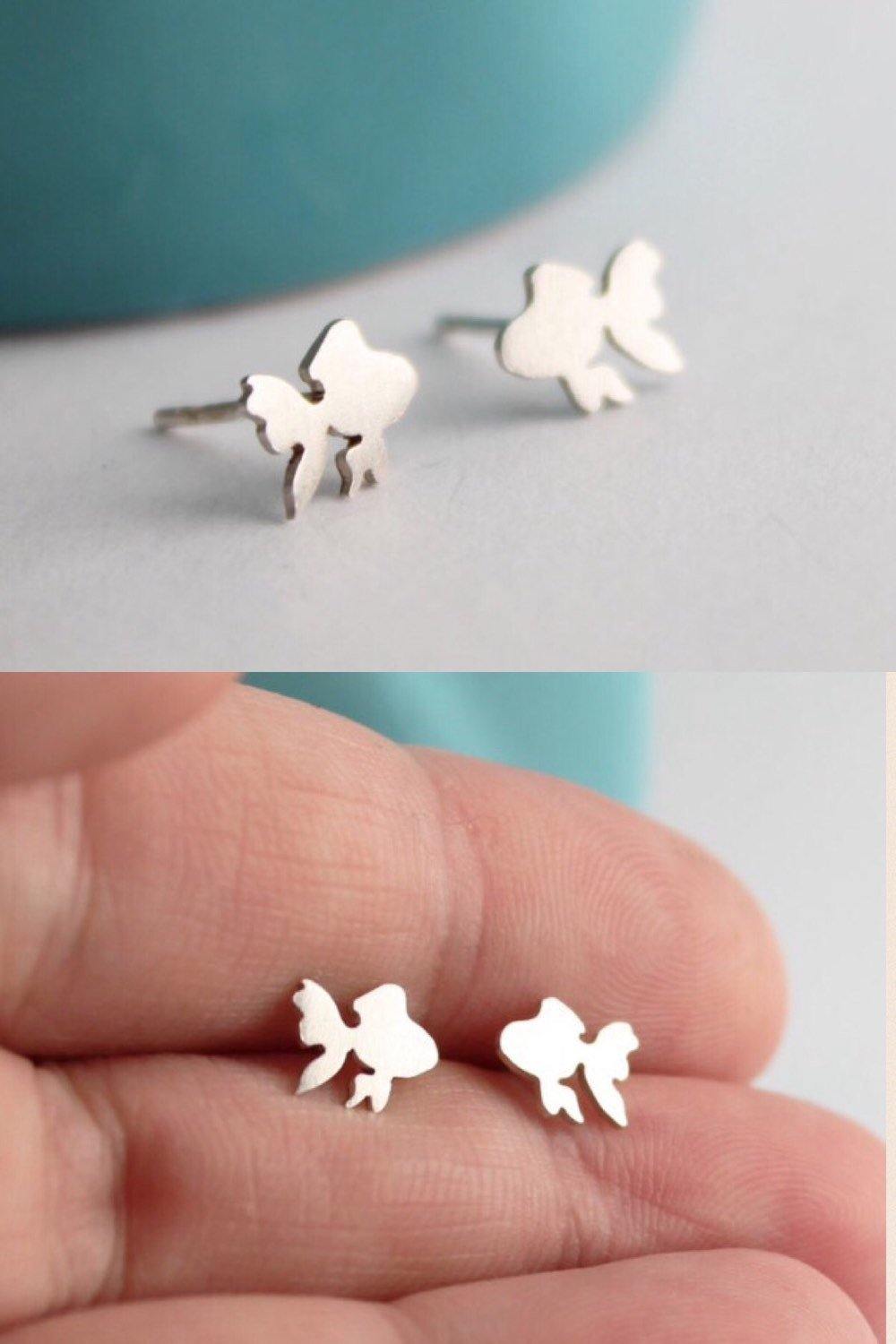 Sterling Silver Goldfish Stud Earrings - Sweet November Jewelry