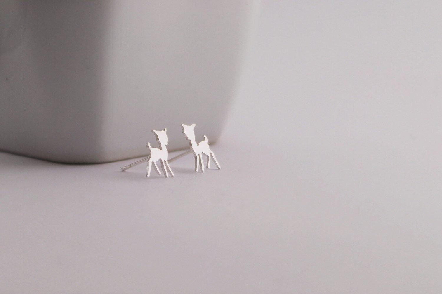 Baby Fawn/ Deer Studs in Sterling Silver - Sweet November Jewelry