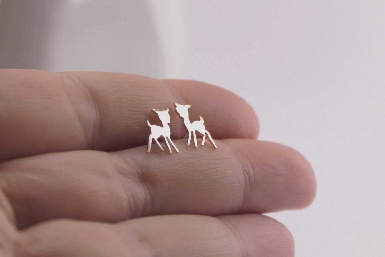 Baby Fawn/ Deer Studs in Sterling Silver - Sweet November Jewelry