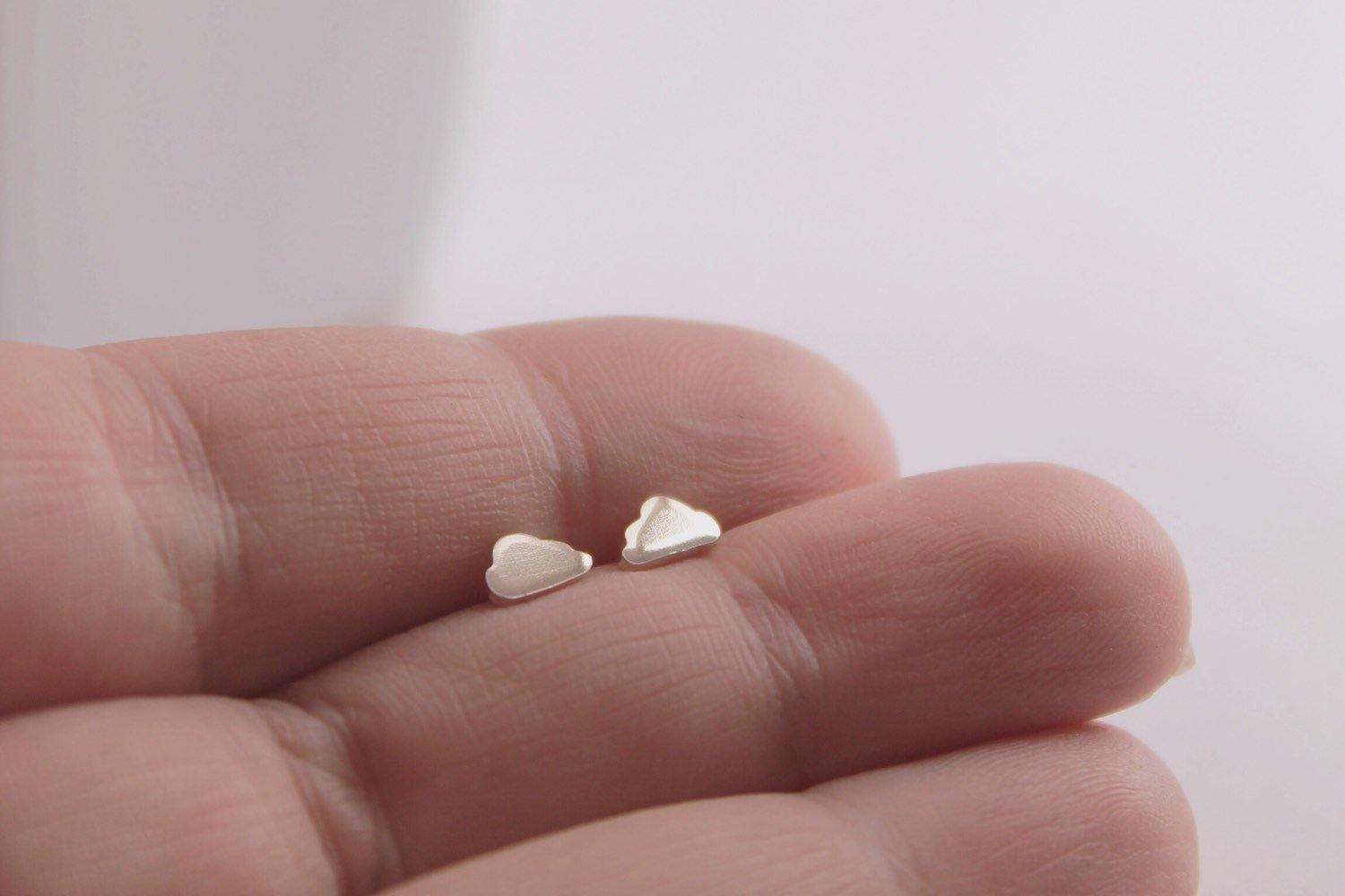 Silver Cloud Studs, Sterling Silver Handmade Cloud Earrings,Dreamy Minimalist Earrings - Sweet November Jewelry