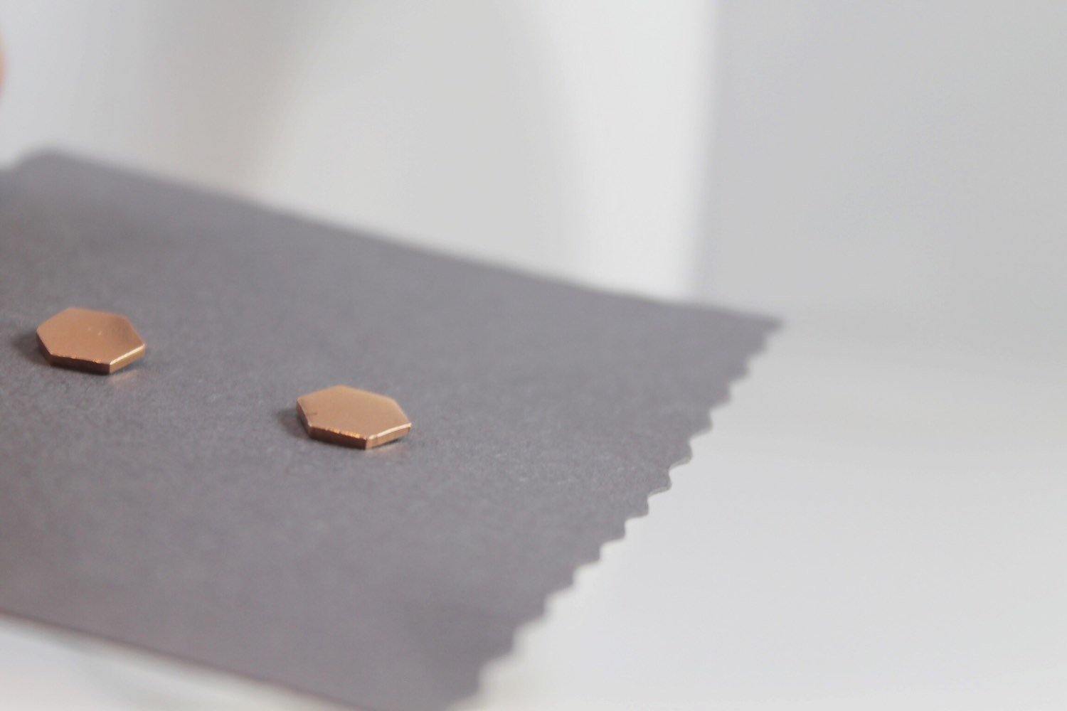 Hexagon Stud Earrings in Copper - Sweet November Jewelry