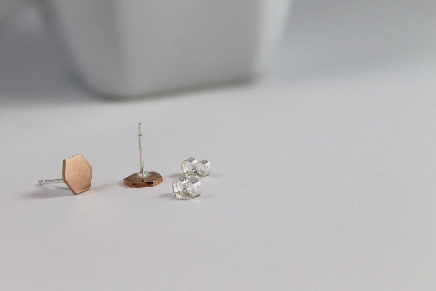 Hexagon Stud Earrings in Copper - Sweet November Jewelry