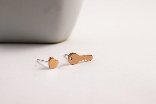 Mismatch Key and Heart Studs - Sweet November Jewelry
