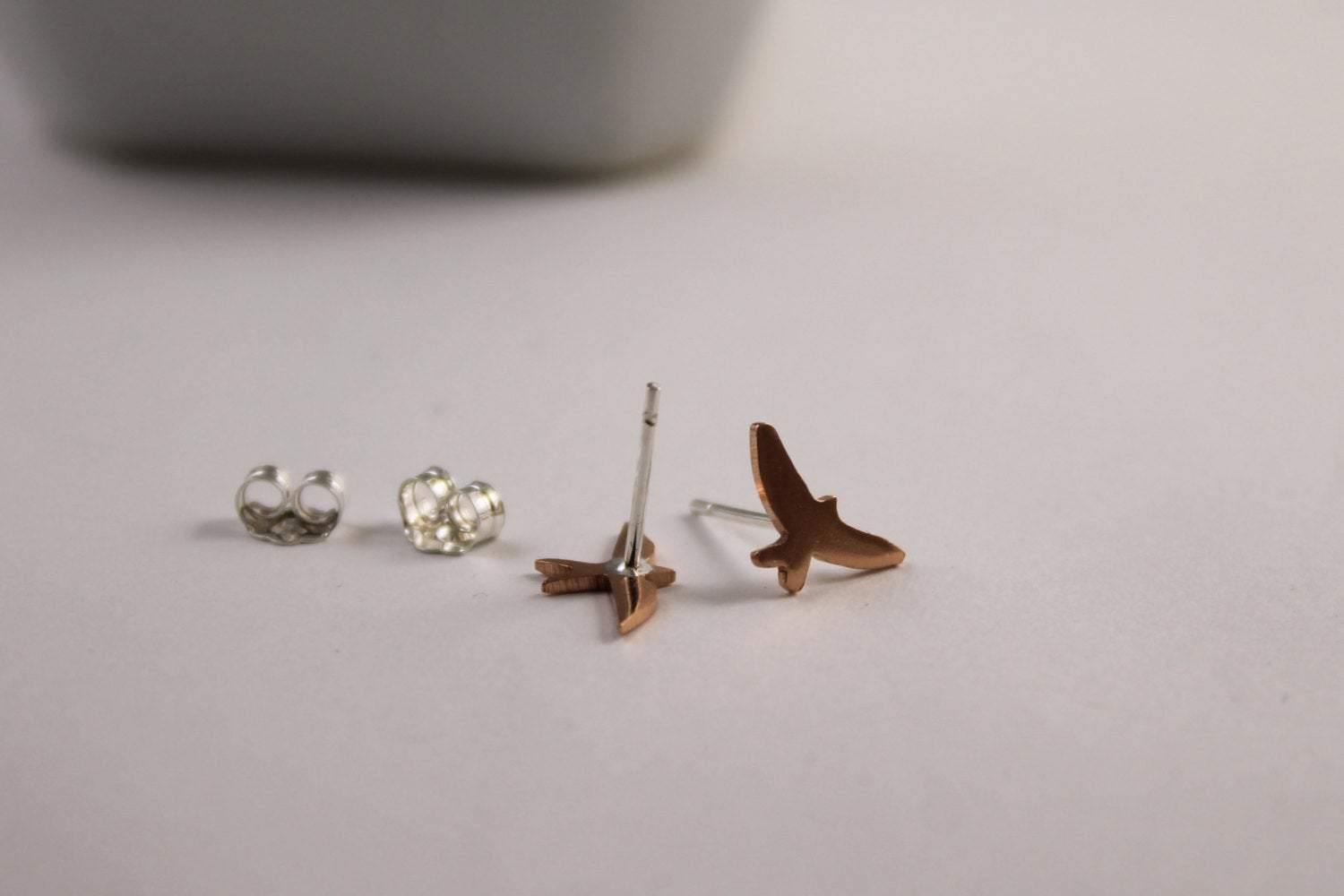 Mismatched Copper Bird Studs - Sweet November Jewelry