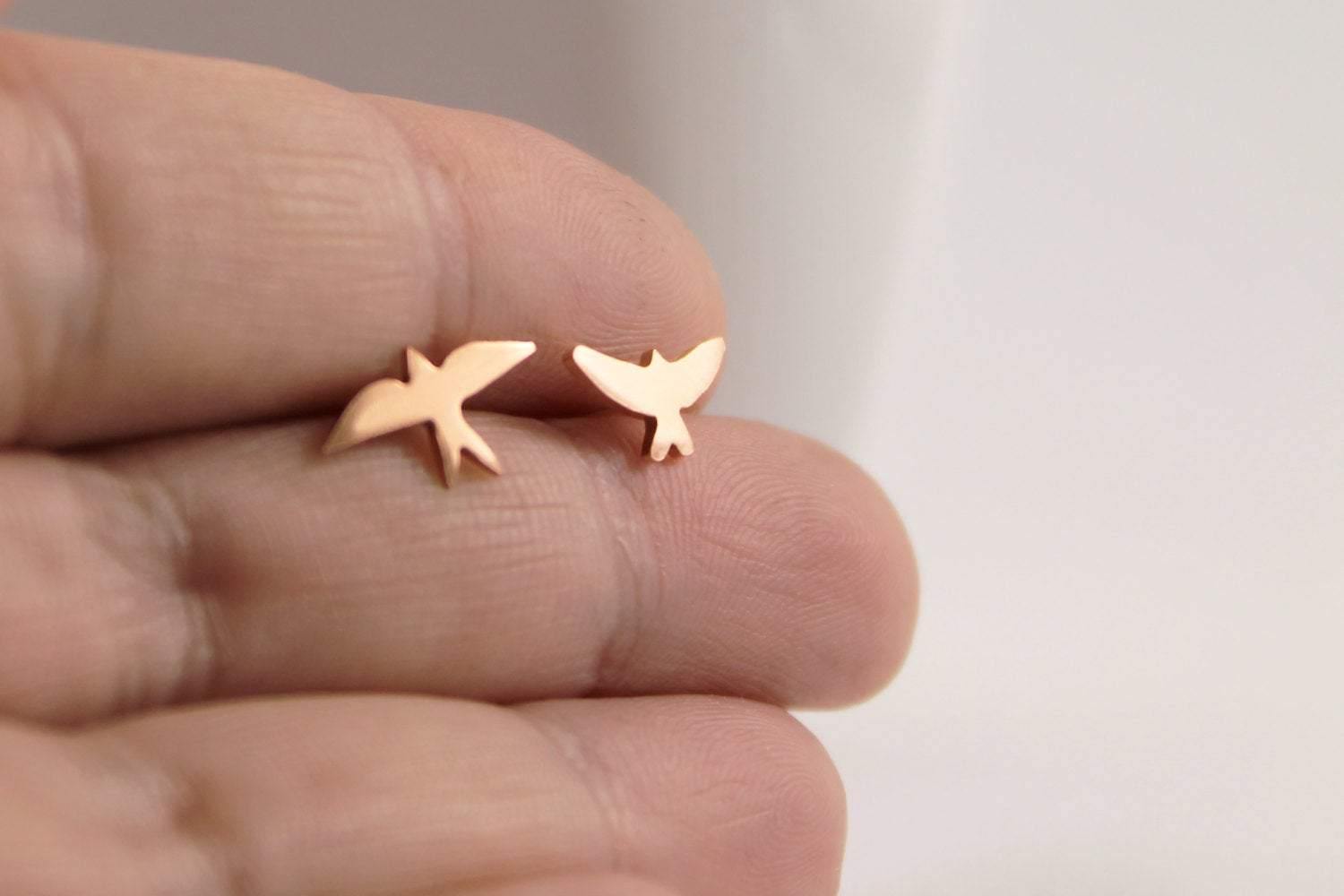 Mismatched Copper Bird Studs - Sweet November Jewelry
