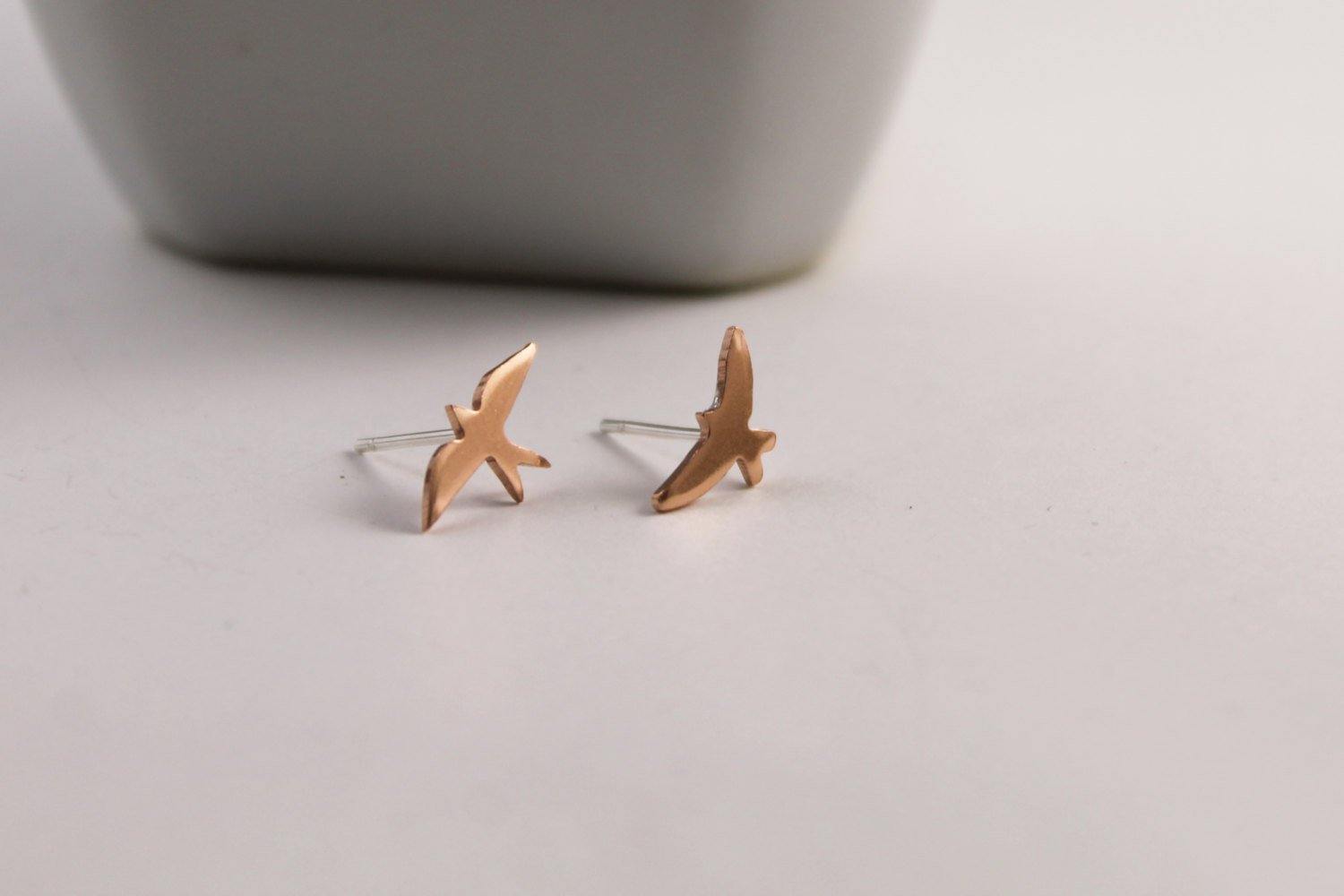 Mismatched Copper Bird Studs - Sweet November Jewelry