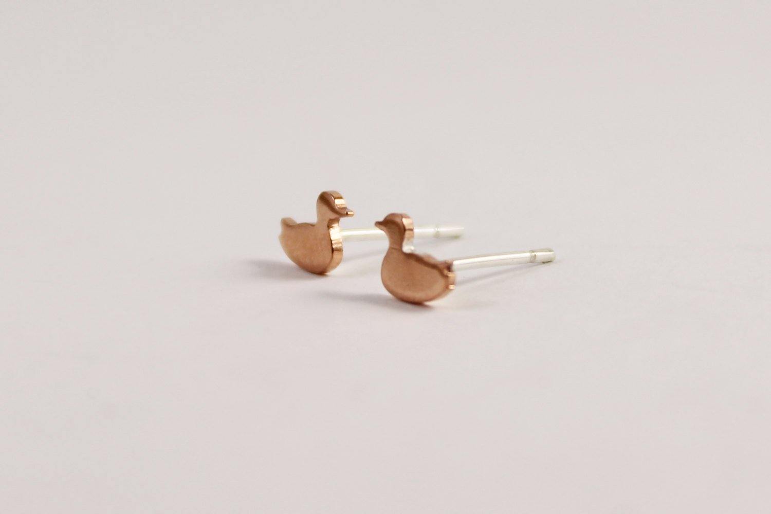 Copper Duck Stud Earrings - Sweet November Jewelry