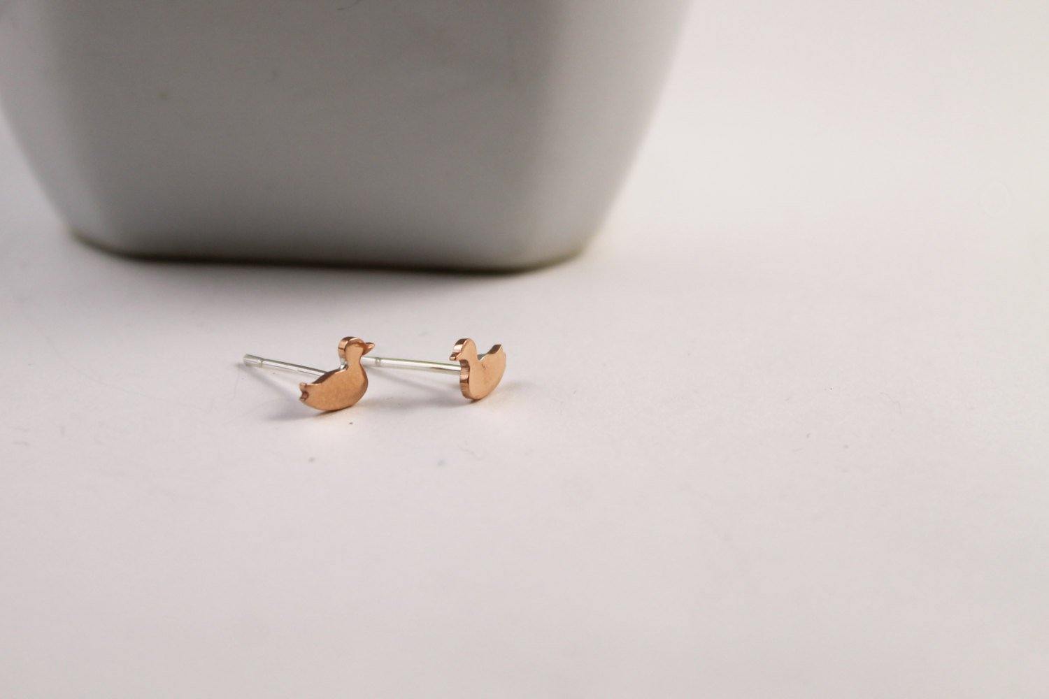 Copper Duck Stud Earrings - Sweet November Jewelry