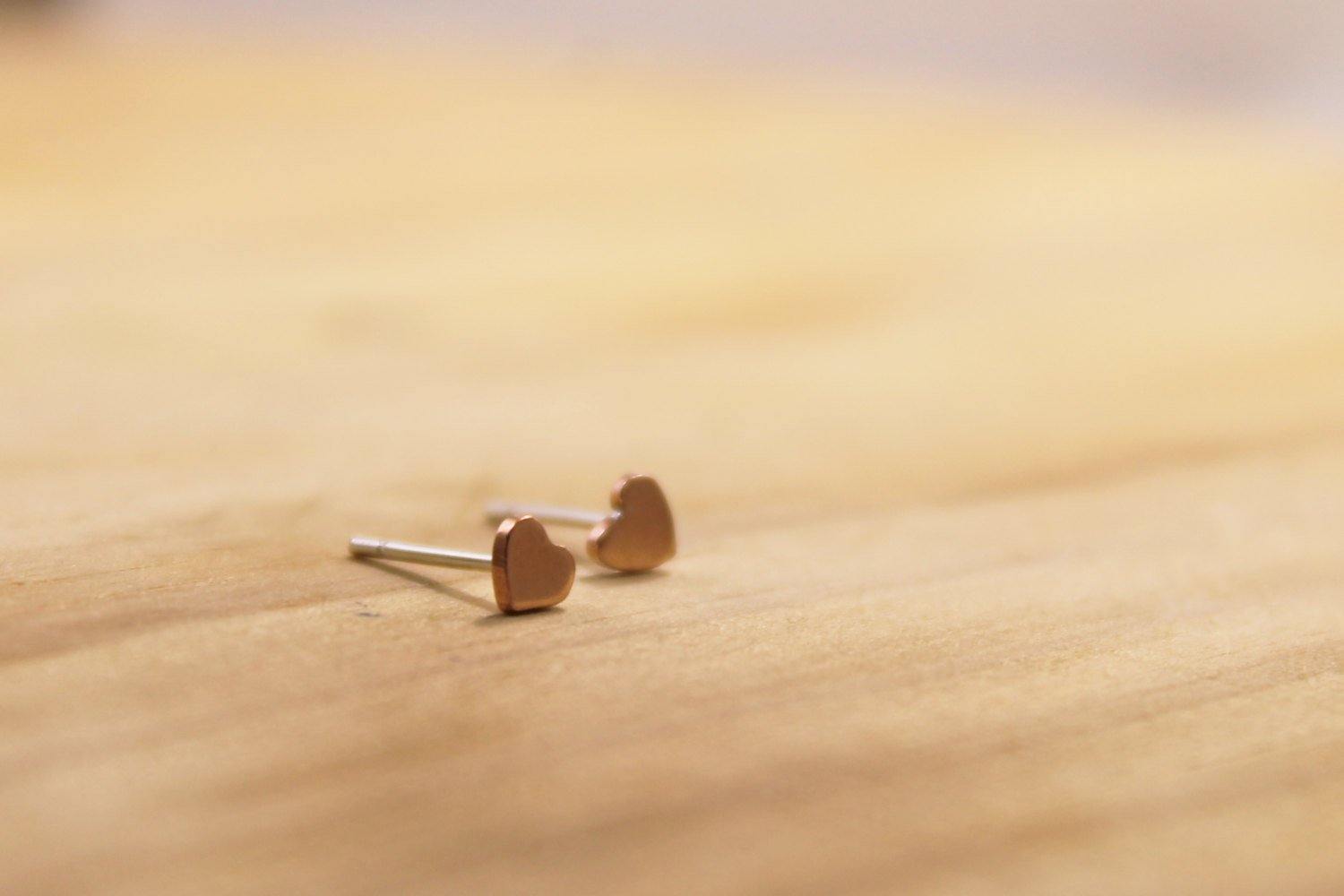 Tiny Copper Heart Studs - Sweet November Jewelry