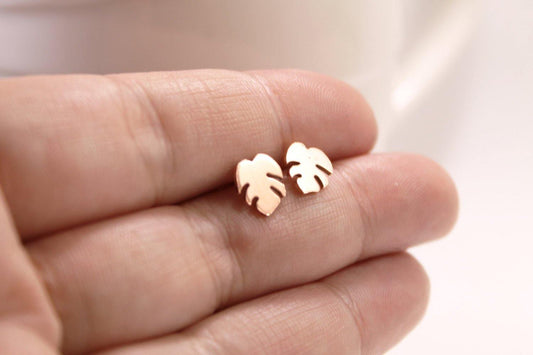 Copper Tropical Leaf Studs - Sweet November Jewelry