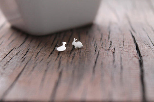 Duck and Bunny Silver Stud Set - Sweet November Jewelry
