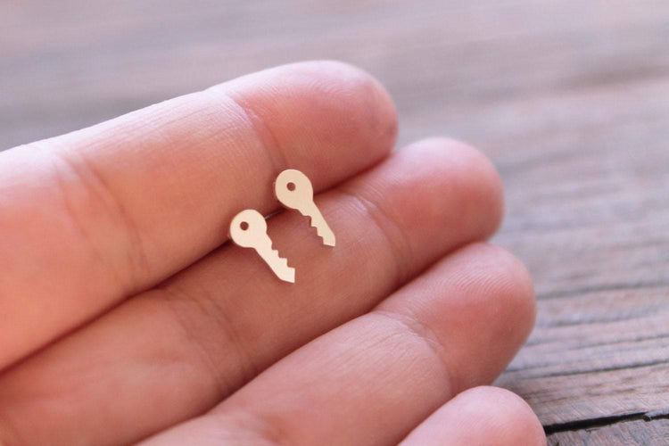 Tiny Silver Key Earrings - Sweet November Jewelry