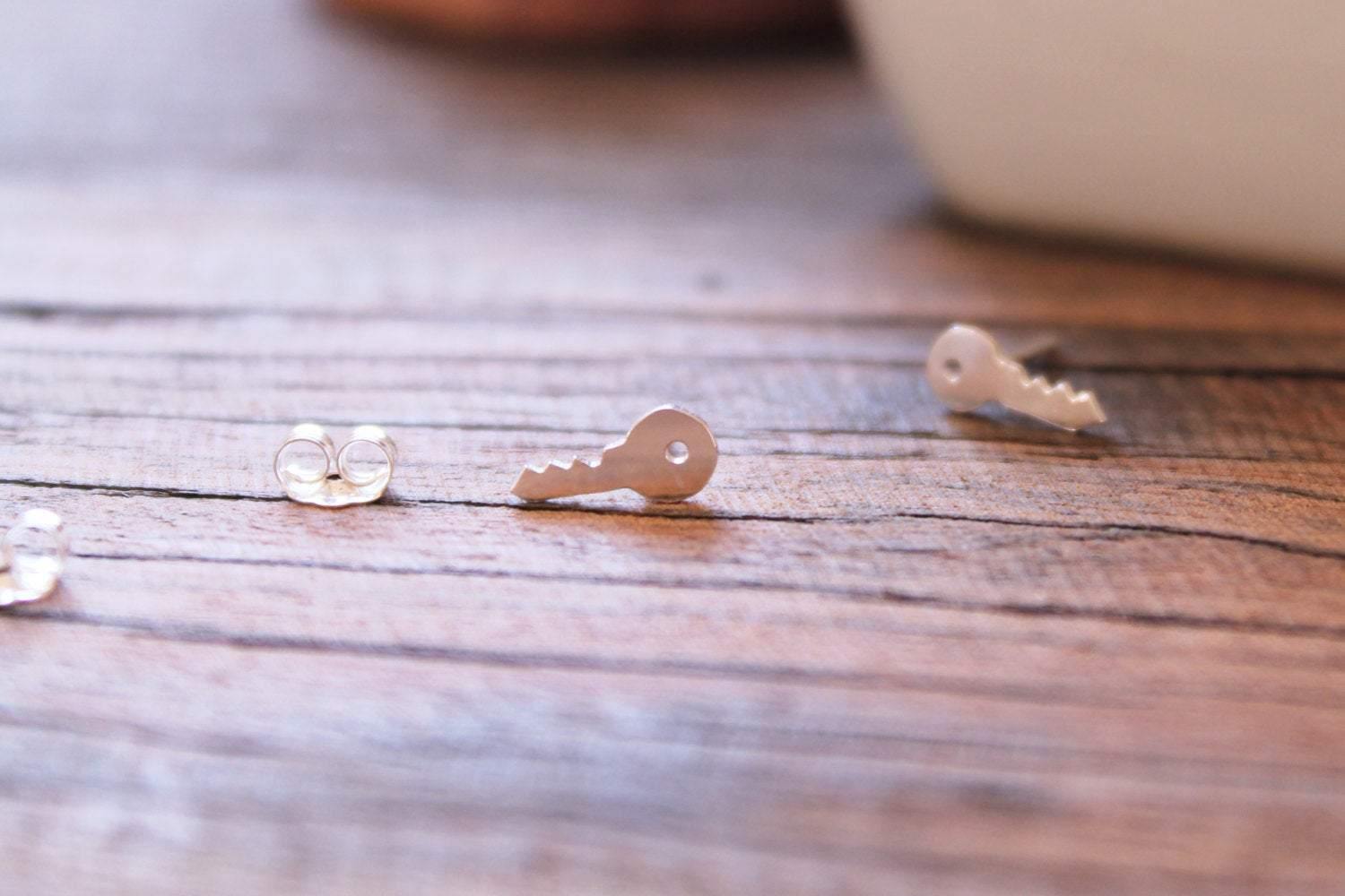 Tiny Silver Key Earrings - Sweet November Jewelry