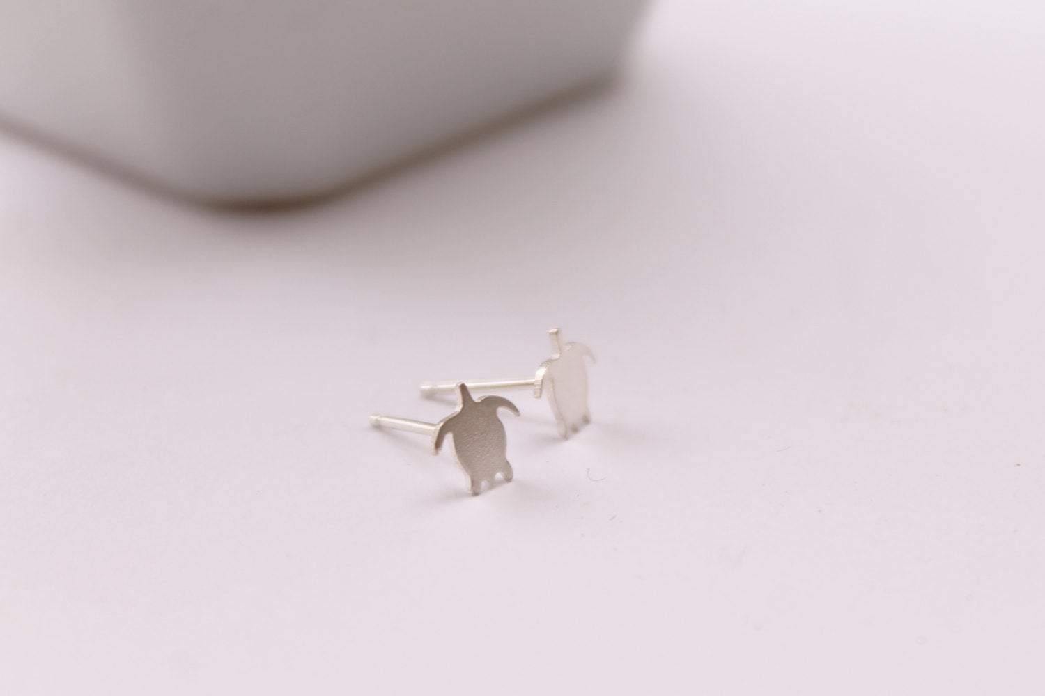 Sea Turtle Stud Earrings, Handmade from Sterling Silver - Sweet November Jewelry