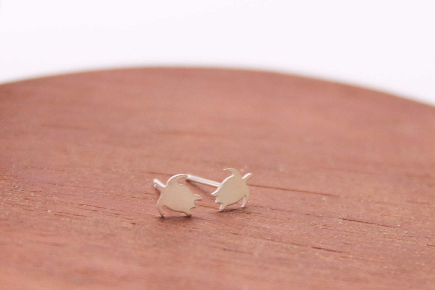 Sea Turtle Stud Earrings, Handmade from Sterling Silver - Sweet November Jewelry
