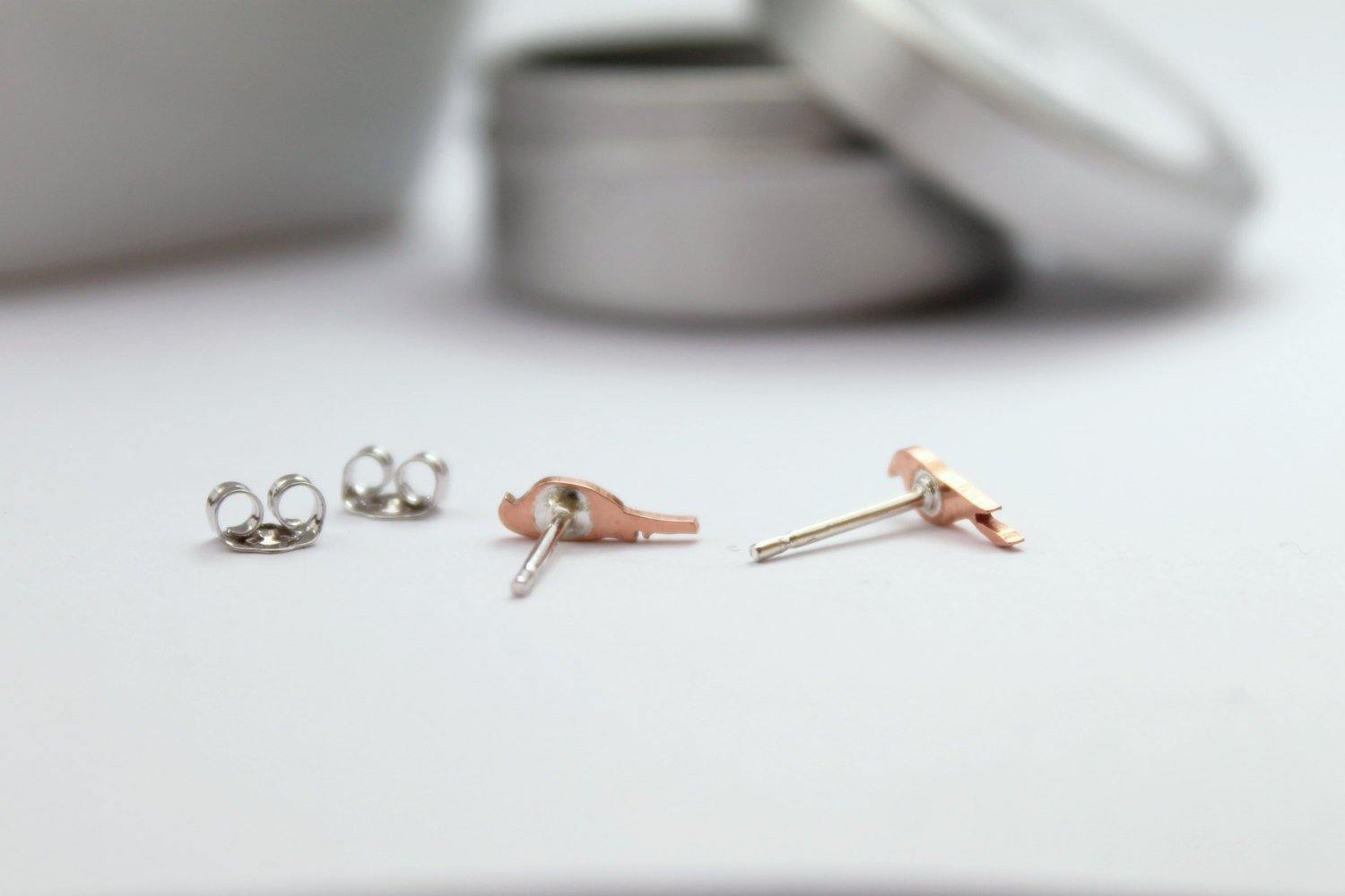 Little Copper Birdie Studs, Hand Crafted From Rich Copper, Sweet Bird Earrings - Sweet November Jewelry