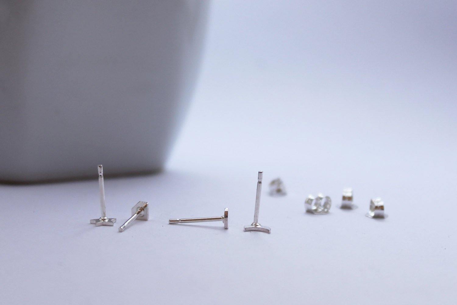 Mismatched Shape Studs in Sterling Silver - Sweet November Jewelry
